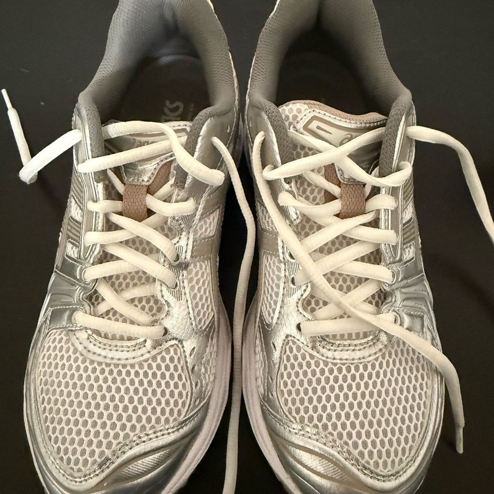 Asics Silver and White Athletic Shoes with Breathable Mesh